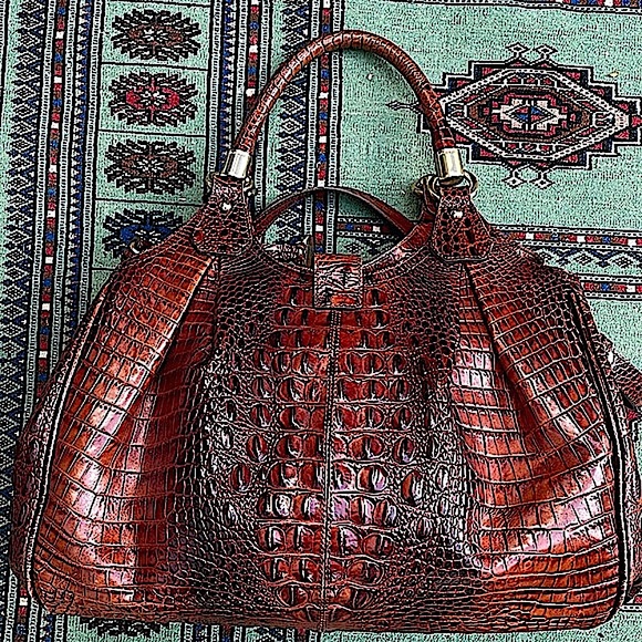 Brahmin Croc-Embossed Leather Bag in Rich Brown